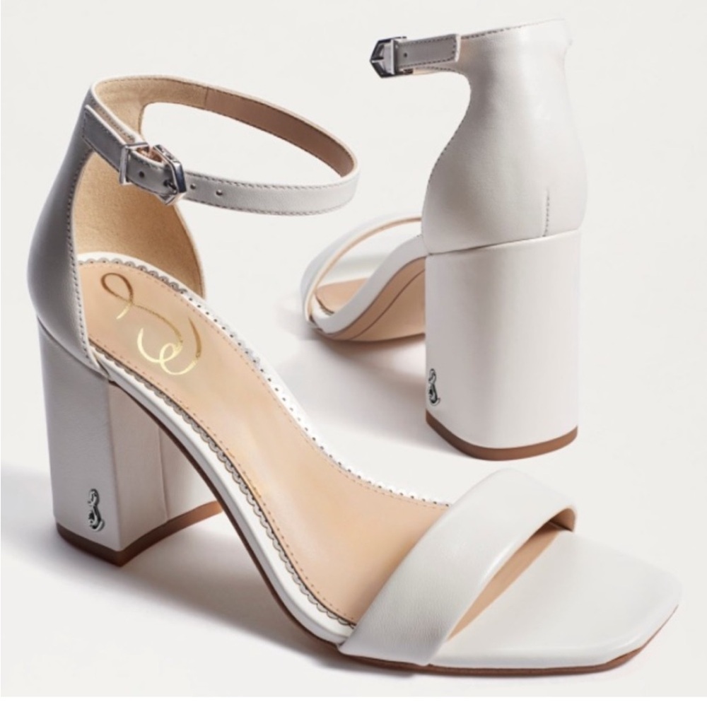 Sam Edelman Block Heels Sandal White Leather